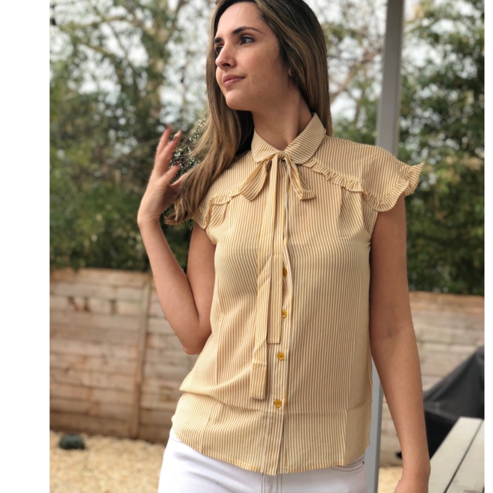 Sale! Gold striped top with ruffle details